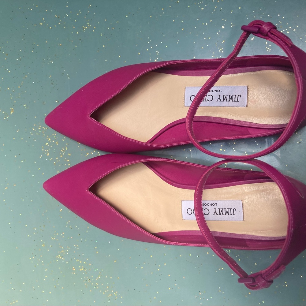 Jimmy Choo Sonia Ballerina Flats in Magenta - Nearly New - Picture 2 of 5